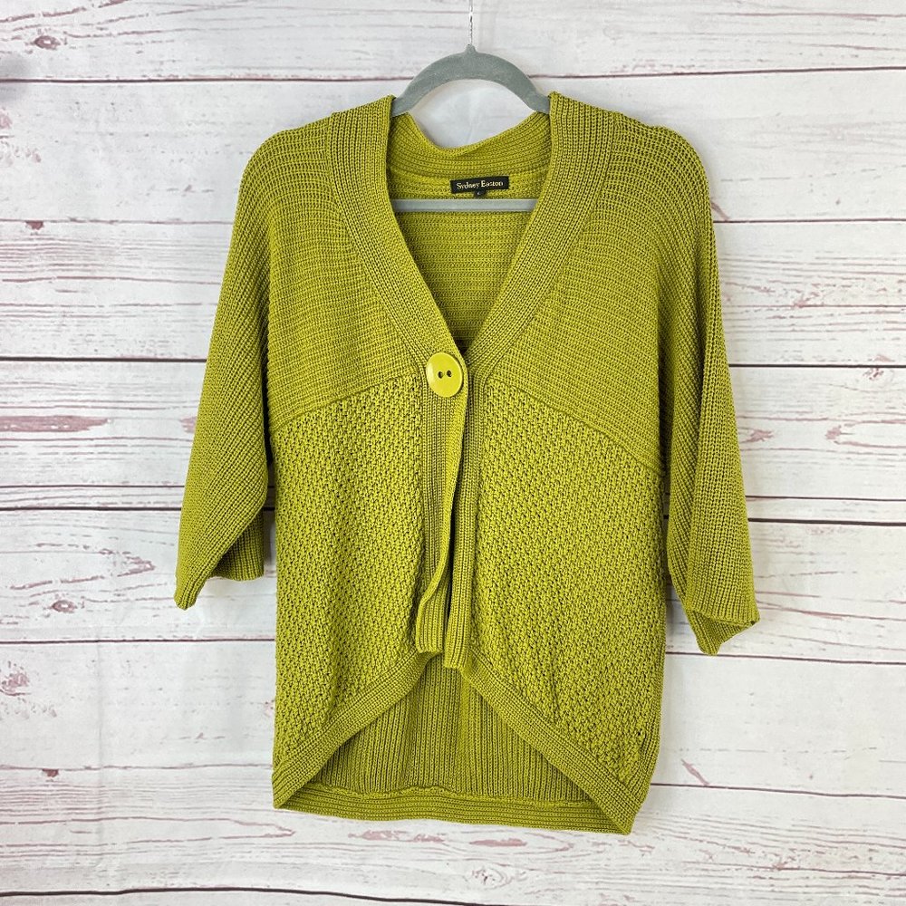 Sydney Easton Women's Lime Green Chunky One Button Knit Cardigan Sweater Size L